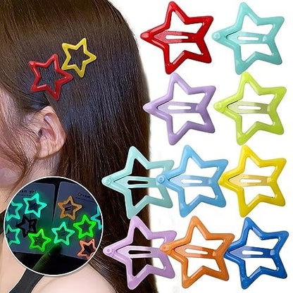 Colorful Luminous Star Hair Clips for Girls, Glow in The Dark Metal Hair Barrettes, 10 Pack