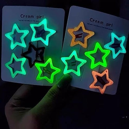 Colorful Luminous Star Hair Clips for Girls, Glow in The Dark Metal Hair Barrettes, 10 Pack