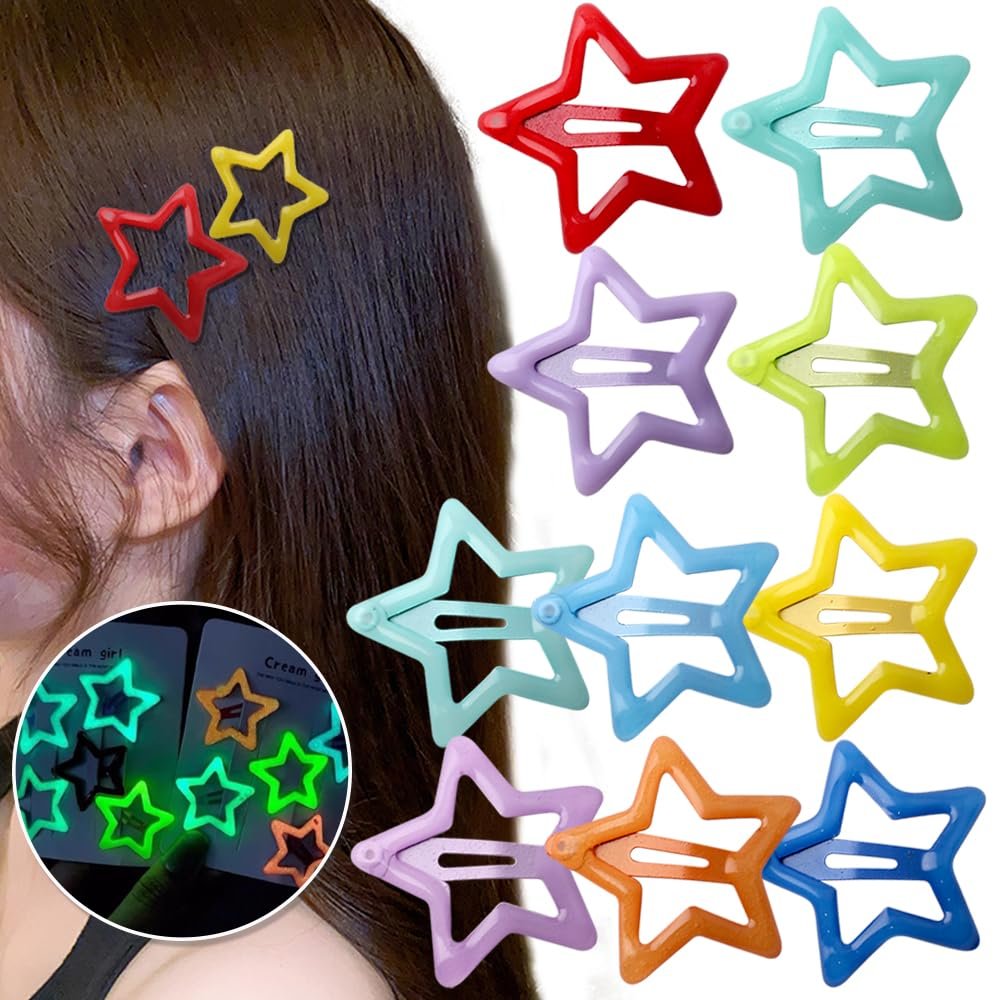 Colorful Luminous Star Hair Clips for Girls, Glow in The Dark Metal Hair Barrettes, 10 Pack - görsel 1