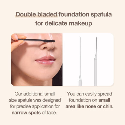 STUDIO17 Stainless Steel Foundation Spatula - Professional Double Edged Makeup Tool for Even Application, with Travel Pouch