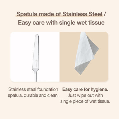 STUDIO17 Stainless Steel Foundation Spatula - Professional Double Edged Makeup Tool for Even Application, with Travel Pouch