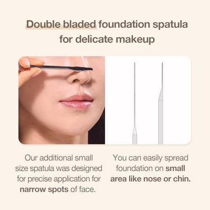 STUDIO17 Stainless Steel Foundation Spatula - Professional Double Edged Makeup Tool for Even Application, with Travel Pouch