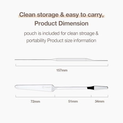 STUDIO17 Stainless Steel Foundation Spatula - Professional Double Edged Makeup Tool for Even Application, with Travel Pouch