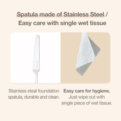 STUDIO17 Stainless Steel Foundation Spatula - Professional Double Edged Makeup Tool for Even Application, with Travel Pouch