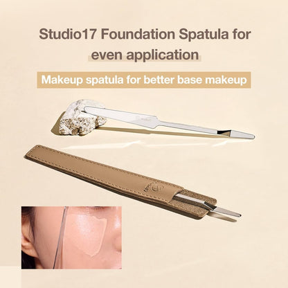 STUDIO17 Stainless Steel Foundation Spatula - Professional Double Edged Makeup Tool for Even Application, with Travel Pouch