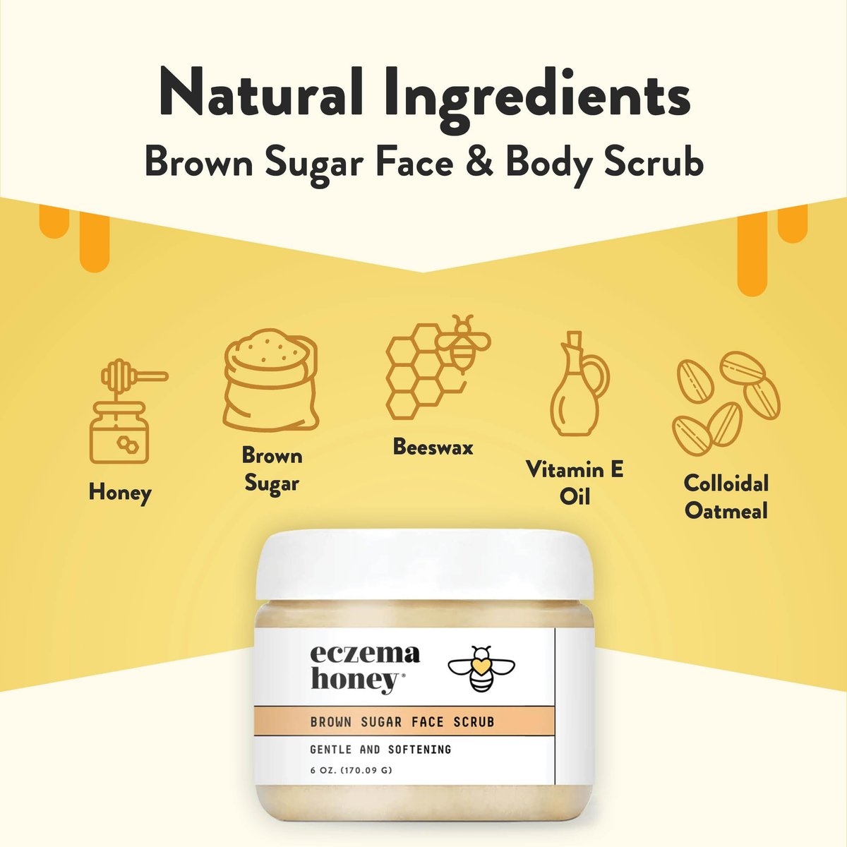 ECZEMA HONEY Brown Sugar Face & Body Scrub – Gentle Exfoliating Scrub for Dry, Sensitive Skin – Natural Body Care for Women & Men (6 Oz) Avelisse