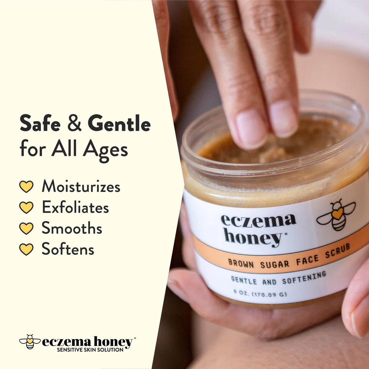 ECZEMA HONEY Brown Sugar Face & Body Scrub – Gentle Exfoliating Scrub for Dry, Sensitive Skin – Natural Body Care for Women & Men (6 Oz) Avelisse