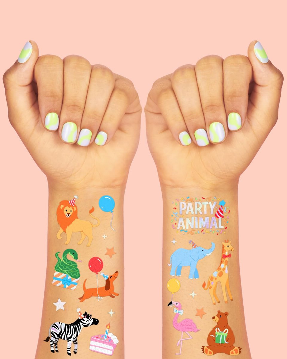 xo, Fetti Party Animal Birthday Party Temporary Tattoos - 60 Foil Styles | Safari Birthday Decorations, Wild Rainbow Kids Accessory, Wild One Elephant Theme Favors, Baby Shower Supplies - görsel 6