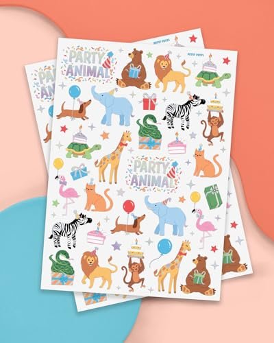 xo, Fetti Party Animal Birthday Party Temporary Tattoos - 60 Foil Styles | Safari Birthday Decorations, Wild Rainbow Kids Accessory, Wild One Elephant Theme Favors, Baby Shower Supplies - görsel 3