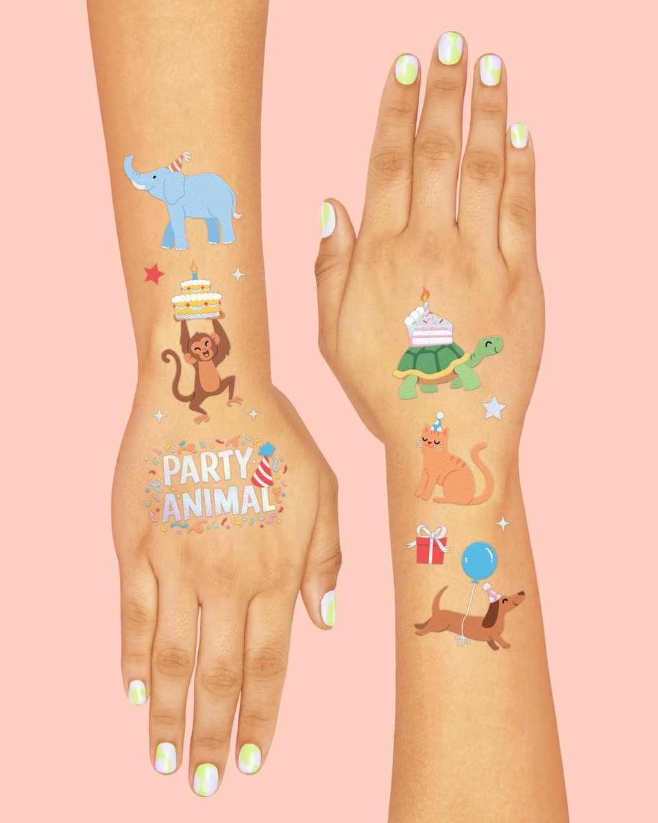 xo, Fetti Party Animal Birthday Party Temporary Tattoos - 60 Foil Styles | Safari Birthday Decorations, Wild Rainbow Kids Accessory, Wild One Elephant Theme Favors, Baby Shower Supplies - görsel 8