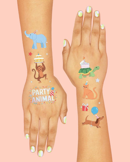 xo, Fetti Party Animal Birthday Party Temporary Tattoos - 60 Foil Styles | Safari Birthday Decorations, Wild Rainbow Kids Accessory, Wild One Elephant Theme Favors, Baby Shower Supplies