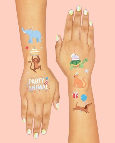 xo, Fetti Party Animal Birthday Party Temporary Tattoos - 60 Foil Styles | Safari Birthday Decorations, Wild Rainbow Kids Accessory, Wild One Elephant Theme Favors, Baby Shower Supplies