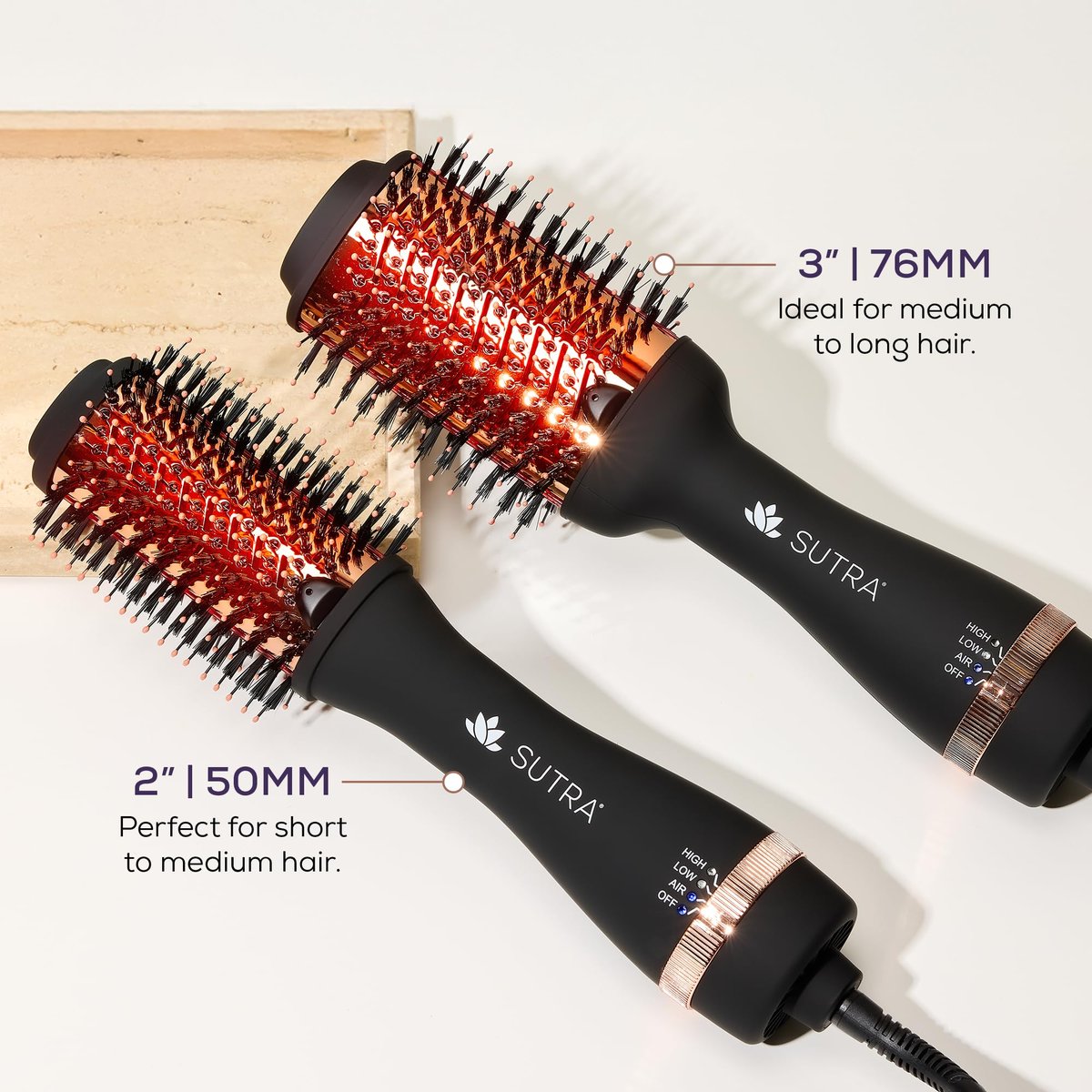 Sutra IR Infrared 2" Blowout Brush – Black & Rose Gold Avelisse