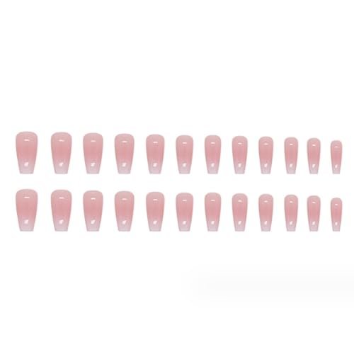 Hkanlre Bling Coffin Press on Nails - 24 Pcs Medium Length Full Cover False Nails in Gradient Pink - görsel 8