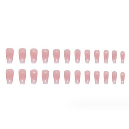 Hkanlre Bling Coffin Press on Nails - 24 Pcs Medium Length Full Cover False Nails in Gradient Pink