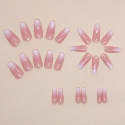 Hkanlre Bling Coffin Press on Nails - 24 Pcs Medium Length Full Cover False Nails in Gradient Pink - görsel 4