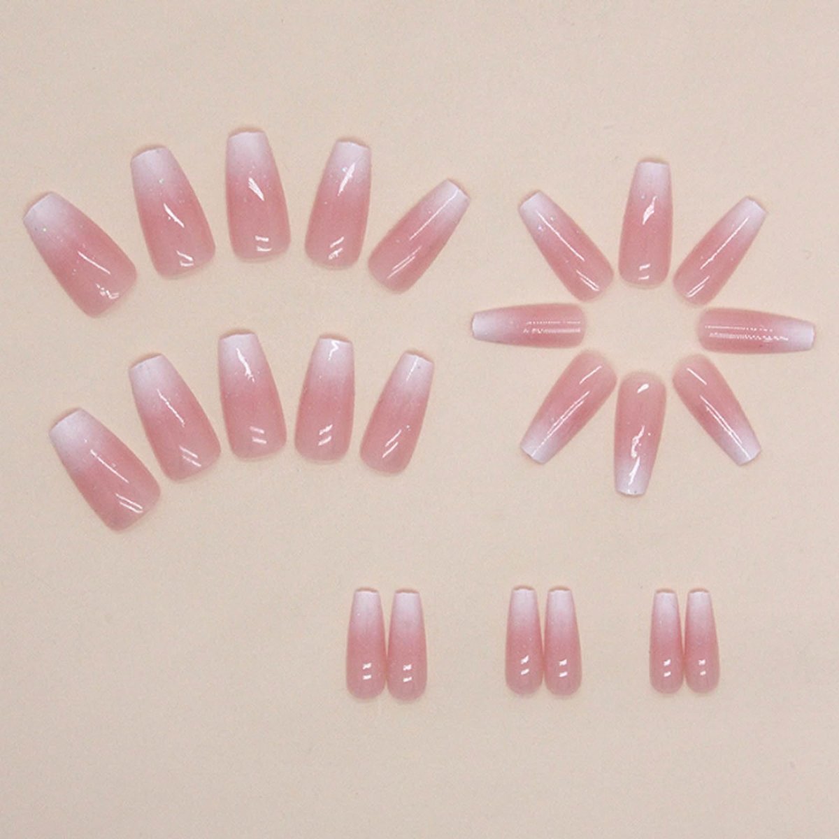 Hkanlre Bling Coffin Press on Nails - 24 Pcs Medium Length Full Cover False Nails in Gradient Pink - görsel 3