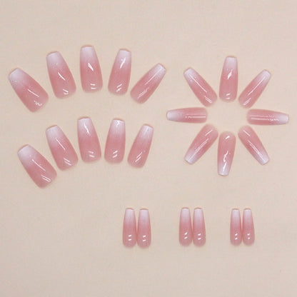 Hkanlre Bling Coffin Press on Nails - 24 Pcs Medium Length Full Cover False Nails in Gradient Pink