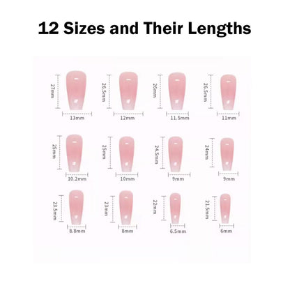 Hkanlre Bling Coffin Press on Nails - 24 Pcs Medium Length Full Cover False Nails in Gradient Pink