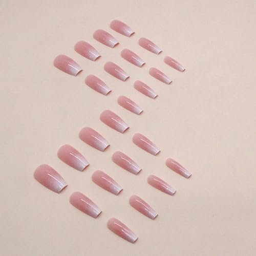 Hkanlre Bling Coffin Press on Nails - 24 Pcs Medium Length Full Cover False Nails in Gradient Pink - görsel 6