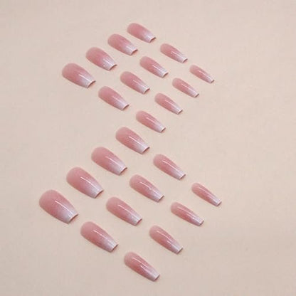 Hkanlre Bling Coffin Press on Nails - 24 Pcs Medium Length Full Cover False Nails in Gradient Pink