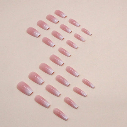 Hkanlre Bling Coffin Press on Nails - 24 Pcs Medium Length Full Cover False Nails in Gradient Pink