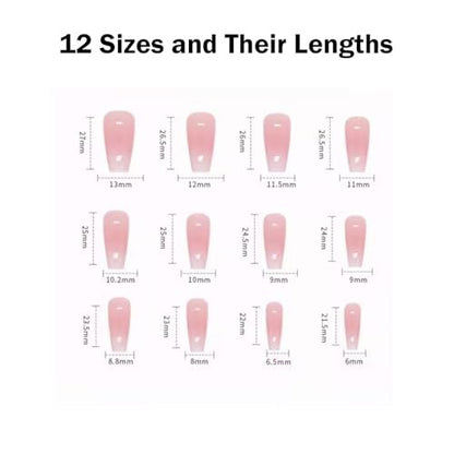 Hkanlre Bling Coffin Press on Nails - 24 Pcs Medium Length Full Cover False Nails in Gradient Pink