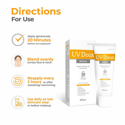 UV Doux Mineral Sunscreen SPF 50 PA+++ | Tinted, Oil-Free, Water Resistant | No White Cast | For Sensitive & Acne-Prone Skin | 100% Mineral Broad Spectrum | 50g/1.7oz Avelisse