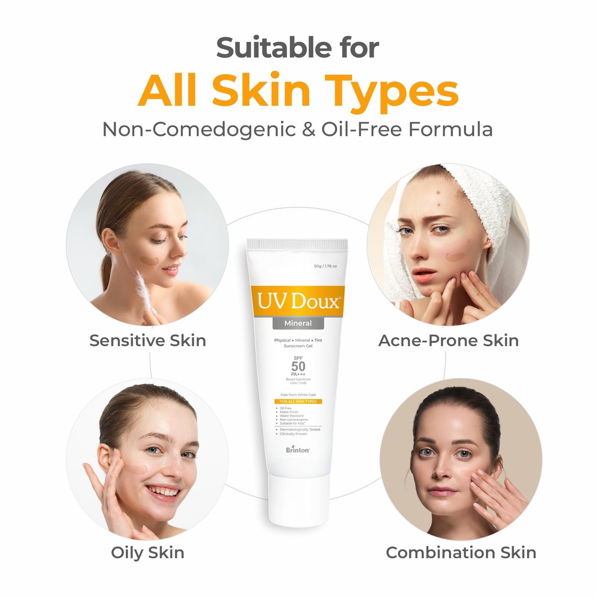 UV Doux Mineral Sunscreen SPF 50 PA+++ | Tinted, Oil-Free, Water Resistant | No White Cast | For Sensitive & Acne-Prone Skin | 100% Mineral Broad Spectrum | 50g/1.7oz Avelisse