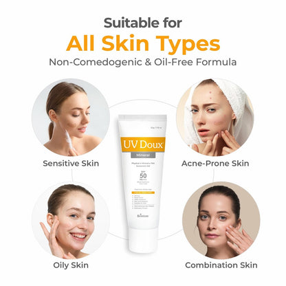 UV Doux Mineral Sunscreen SPF 50 PA+++ | Tinted, Oil-Free, Water Resistant | No White Cast | For Sensitive & Acne-Prone Skin | 100% Mineral Broad Spectrum | 50g/1.7oz Avelisse