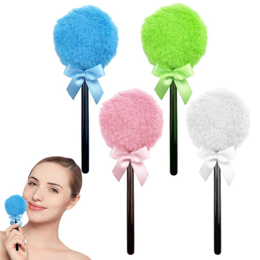 Jaczora 4-Pack Setting Powder Puffs with Handle – Cotton Candy Lollipop Makeup Puff for Loose Powder (Berry, Kiwi, Navy, Mint)