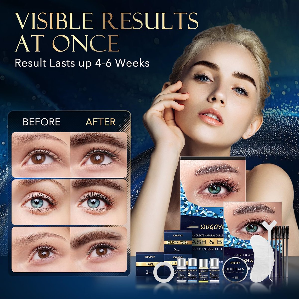 Professional Lash Lift Kit & Eyebrow Lamination Kit – 2 in 1 Eyelash Perm Kit for Salon & Home Use, Upgraded Glue, Lasts 6 Weeks (Blue) Avelisse