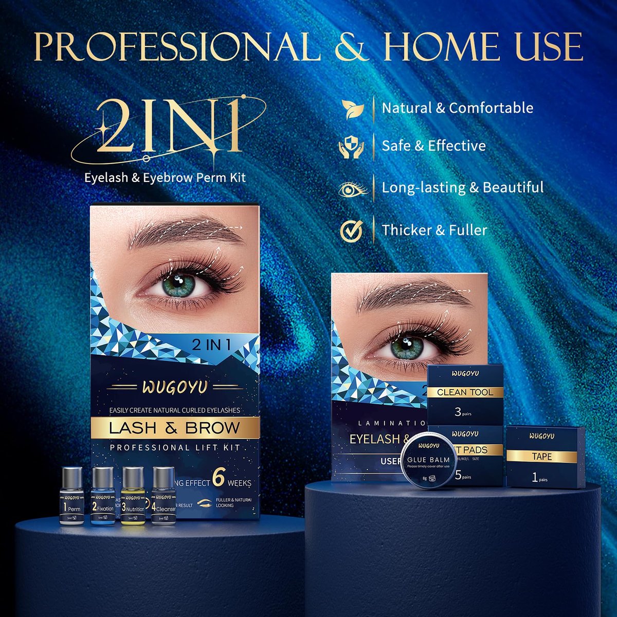 Professional Lash Lift Kit & Eyebrow Lamination Kit – 2 in 1 Eyelash Perm Kit for Salon & Home Use, Upgraded Glue, Lasts 6 Weeks (Blue) Avelisse