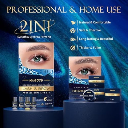 Professional Lash Lift Kit & Eyebrow Lamination Kit – 2 in 1 Eyelash Perm Kit for Salon & Home Use, Upgraded Glue, Lasts 6 Weeks (Blue) Avelisse