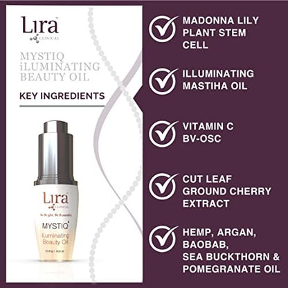 Lira Clinical MYSTIQ iLuminating Beauty Oil - Vitamin C Face Oil with Plant Stem Cell Extract - Hydrates Skin with Argan & Baobab Oils - Antioxidant Facial Drops for Daily Skincare Routine - 0.5 Oz Avelisse