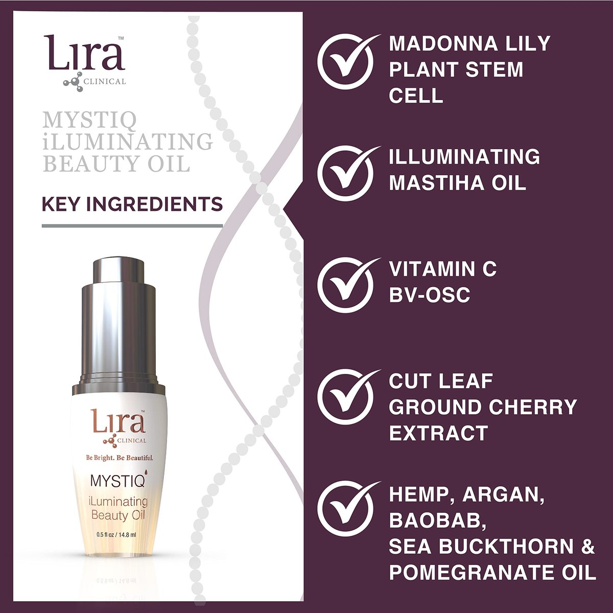 Lira Clinical MYSTIQ iLuminating Beauty Oil - Vitamin C Face Oil with Plant Stem Cell Extract - Hydrates Skin with Argan & Baobab Oils - Antioxidant Facial Drops for Daily Skincare Routine - 0.5 Oz Avelisse