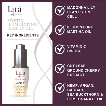 Lira Clinical MYSTIQ iLuminating Beauty Oil - Vitamin C Face Oil with Plant Stem Cell Extract - Hydrates Skin with Argan & Baobab Oils - Antioxidant Facial Drops for Daily Skincare Routine - 0.5 Oz Avelisse