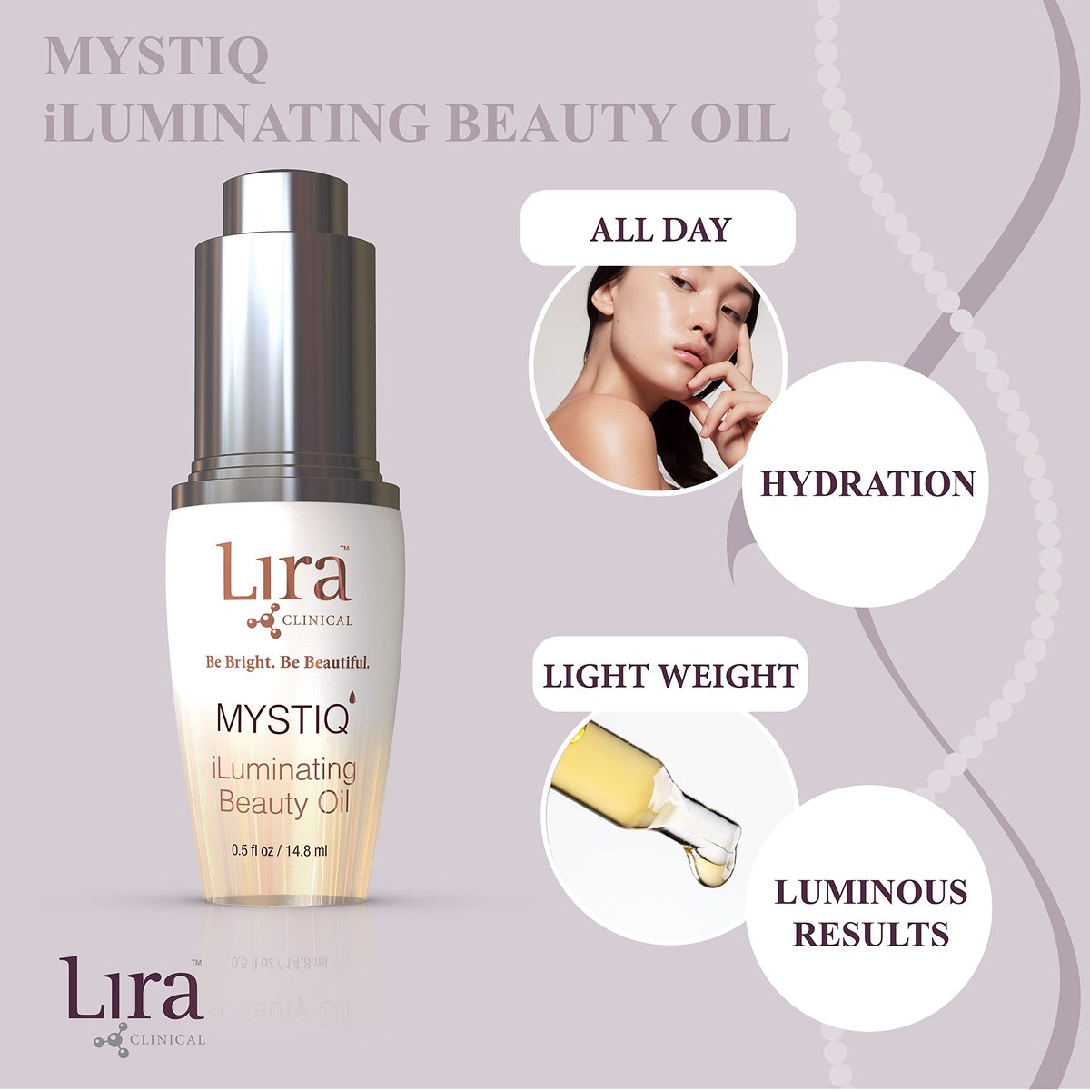 Lira Clinical MYSTIQ iLuminating Beauty Oil - Vitamin C Face Oil with Plant Stem Cell Extract - Hydrates Skin with Argan & Baobab Oils - Antioxidant Facial Drops for Daily Skincare Routine - 0.5 Oz Avelisse