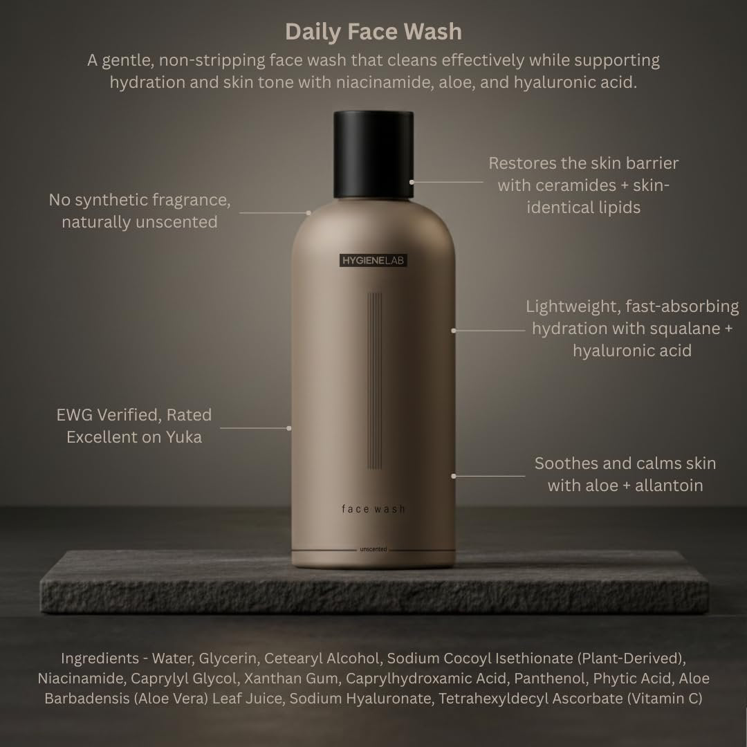 HygieneLab Face Wash – EWG Verified, Gentle & Hydrating Cleanser with Aloe, Niacinamide & Vitamin C (5 fl oz) Avelisse