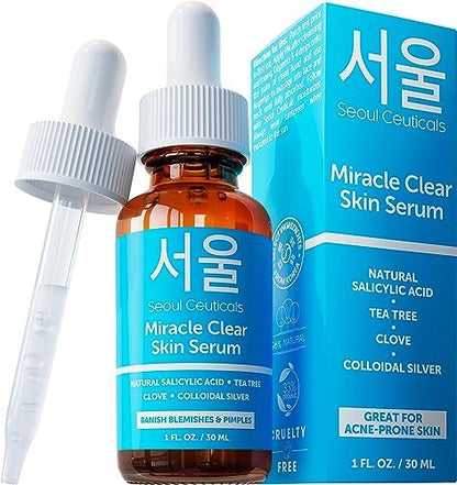 SeoulCeuticals Korean Acne Serum - Rapid Action Salicylic Acid, Tea Tree & Clove for Acne Prone Skin, 1oz Avelisse