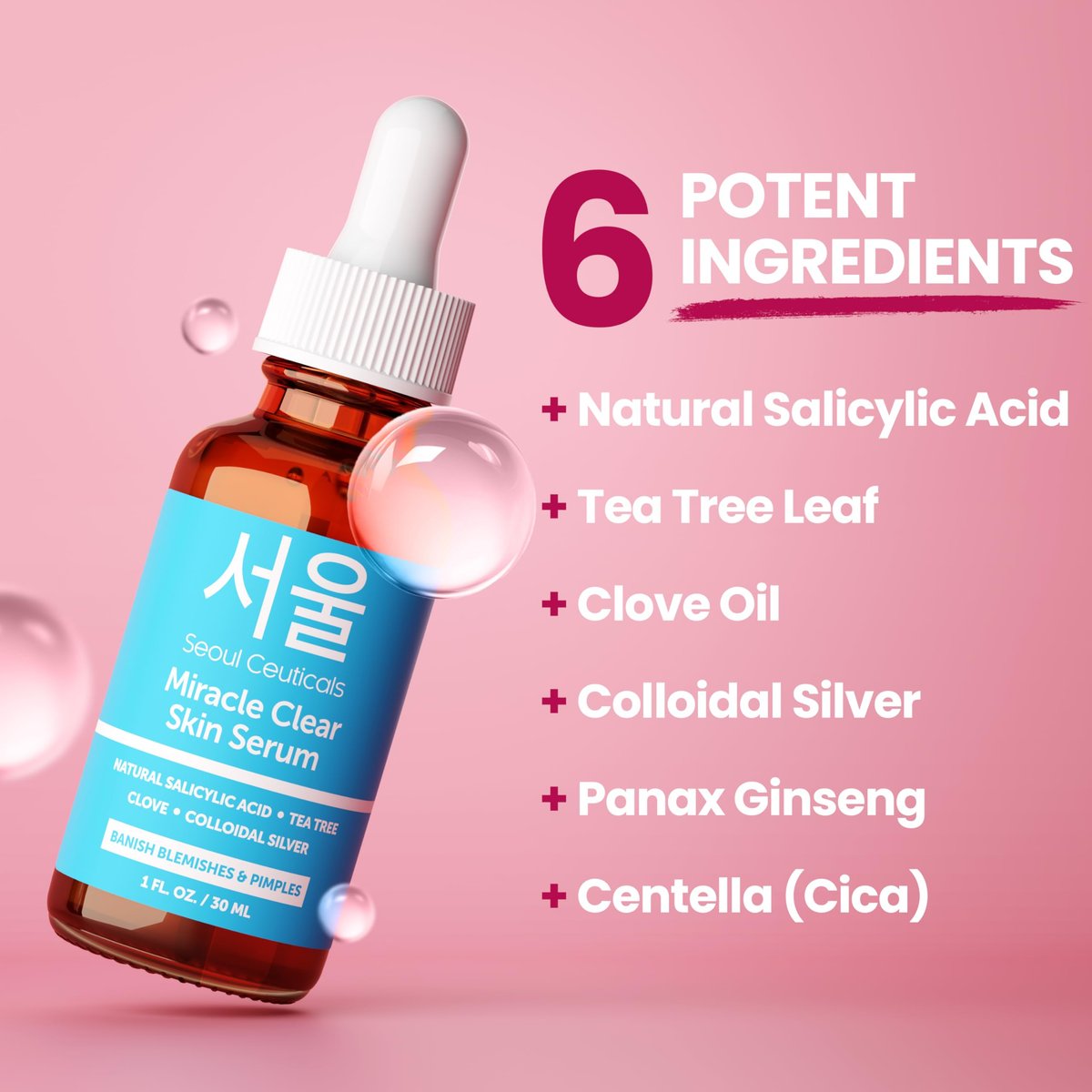 SeoulCeuticals Korean Acne Serum - Rapid Action Salicylic Acid, Tea Tree & Clove for Acne Prone Skin, 1oz Avelisse