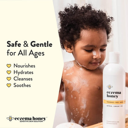 ECZEMA HONEY Fragrance-Free Oatmeal Comfort Bubble Bath – Sensitive Skin Body Wash & Bath Soak, 12 Oz