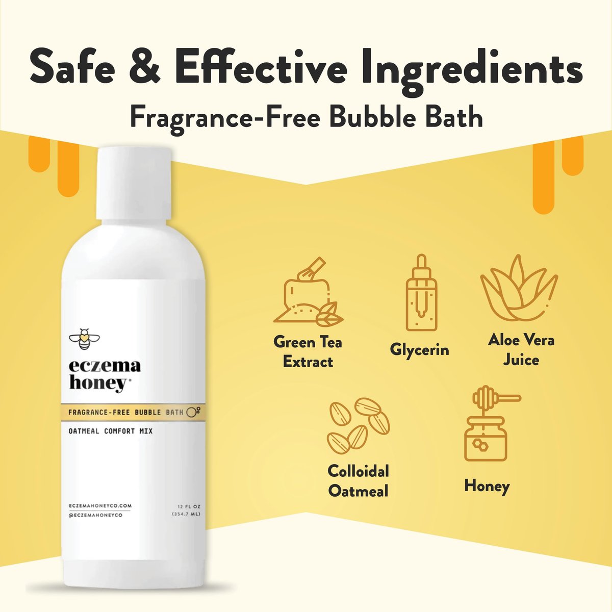 ECZEMA HONEY Fragrance-Free Oatmeal Comfort Bubble Bath – Sensitive Skin Body Wash & Bath Soak, 12 Oz - görsel 3