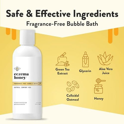 ECZEMA HONEY Fragrance-Free Oatmeal Comfort Bubble Bath – Sensitive Skin Body Wash & Bath Soak, 12 Oz