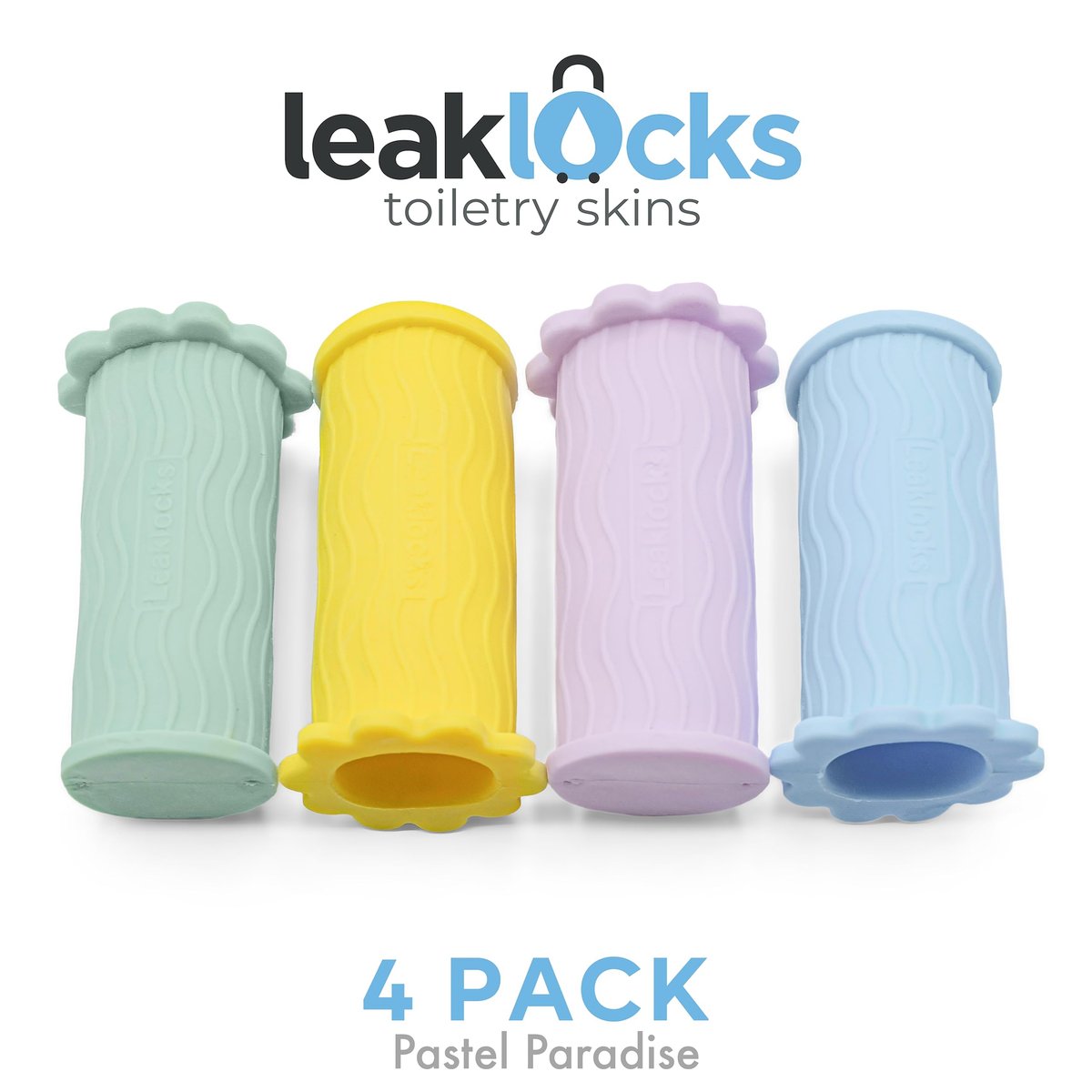 LeakLocks Toiletry Skins Elastic Sleeve for Leak Proofing Travel Containers - 4 Pack Pastel Paradise Avelisse