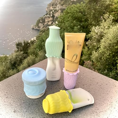 LeakLocks Toiletry Skins Elastic Sleeve for Leak Proofing Travel Containers - 4 Pack Pastel Paradise Avelisse