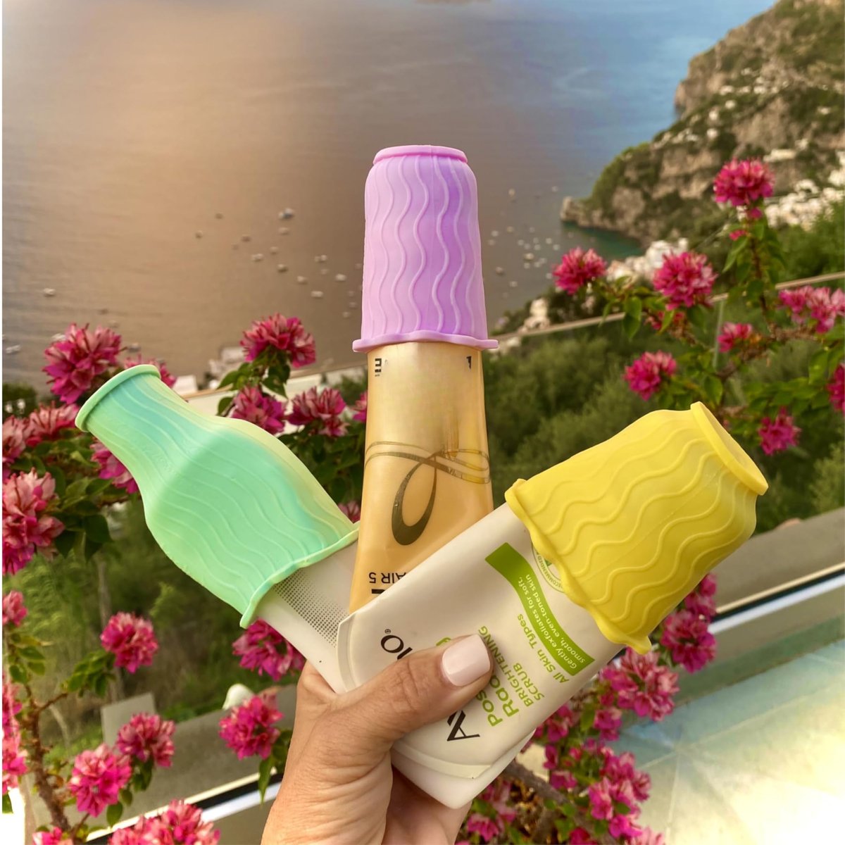 LeakLocks Toiletry Skins Elastic Sleeve for Leak Proofing Travel Containers - 4 Pack Pastel Paradise Avelisse