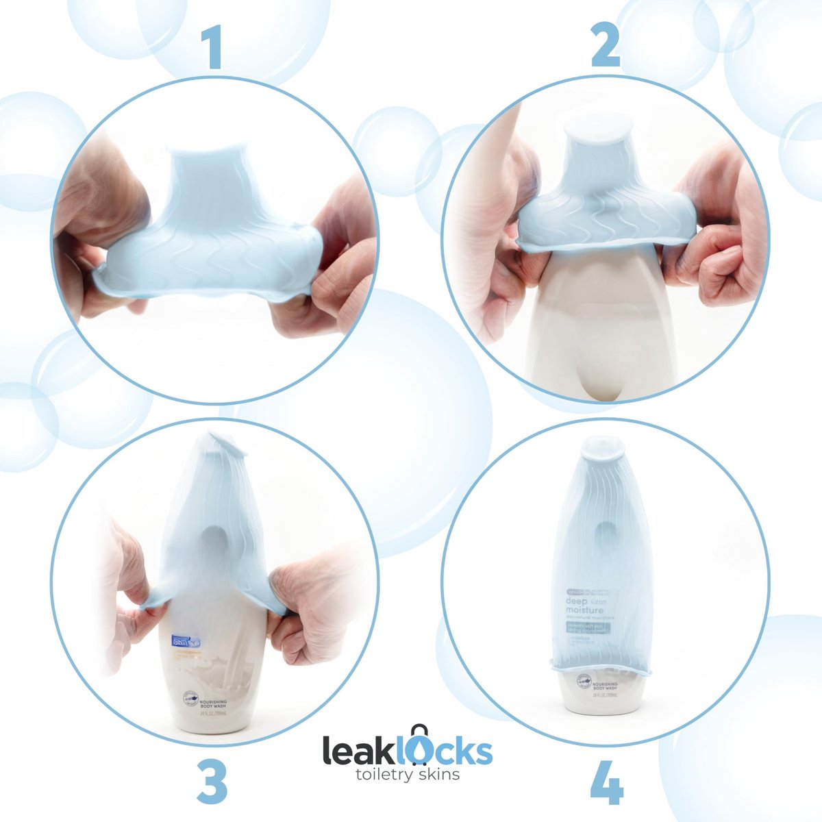 LeakLocks Toiletry Skins Elastic Sleeve for Leak Proofing Travel Containers - 4 Pack Pastel Paradise Avelisse