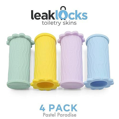 LeakLocks Toiletry Skins Elastic Sleeve for Leak Proofing Travel Containers - 4 Pack Pastel Paradise Avelisse