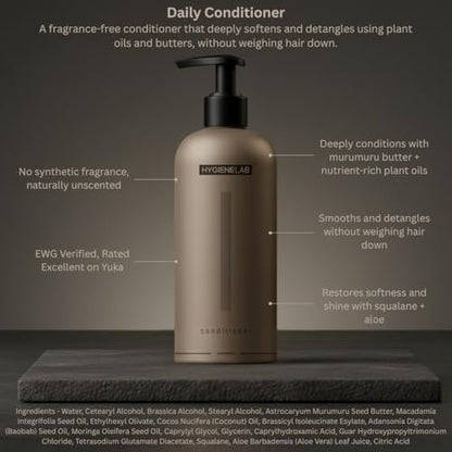 HygieneLab Conditioner for Men – EWG Verified, Unscented, Sulfate & Paraben Free, Lightweight Hydrating Formula for All Hair Types, 10 fl oz Avelisse